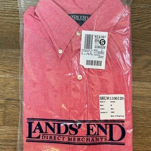 NWT Lands' End Medium Solid Red Button Down Long Sleeve